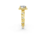 Yellow gold Princess Cut Halo Diamond Solitaire with Filigree Band and Four-Prong Setting_2