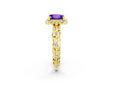 Yellow gold Princess Cut Halo Diamond Solitaire with Filigree Band and Four-Prong Setting_2