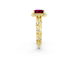 Yellow gold Princess Cut Halo Diamond Solitaire with Filigree Band and Four-Prong Setting_2