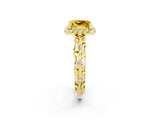 Yellow gold Princess Cut Halo Diamond Solitaire with Filigree Band and Four-Prong Setting_2