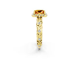 Yellow gold Princess Cut Halo Diamond Solitaire with Filigree Band and Four-Prong Setting_2
