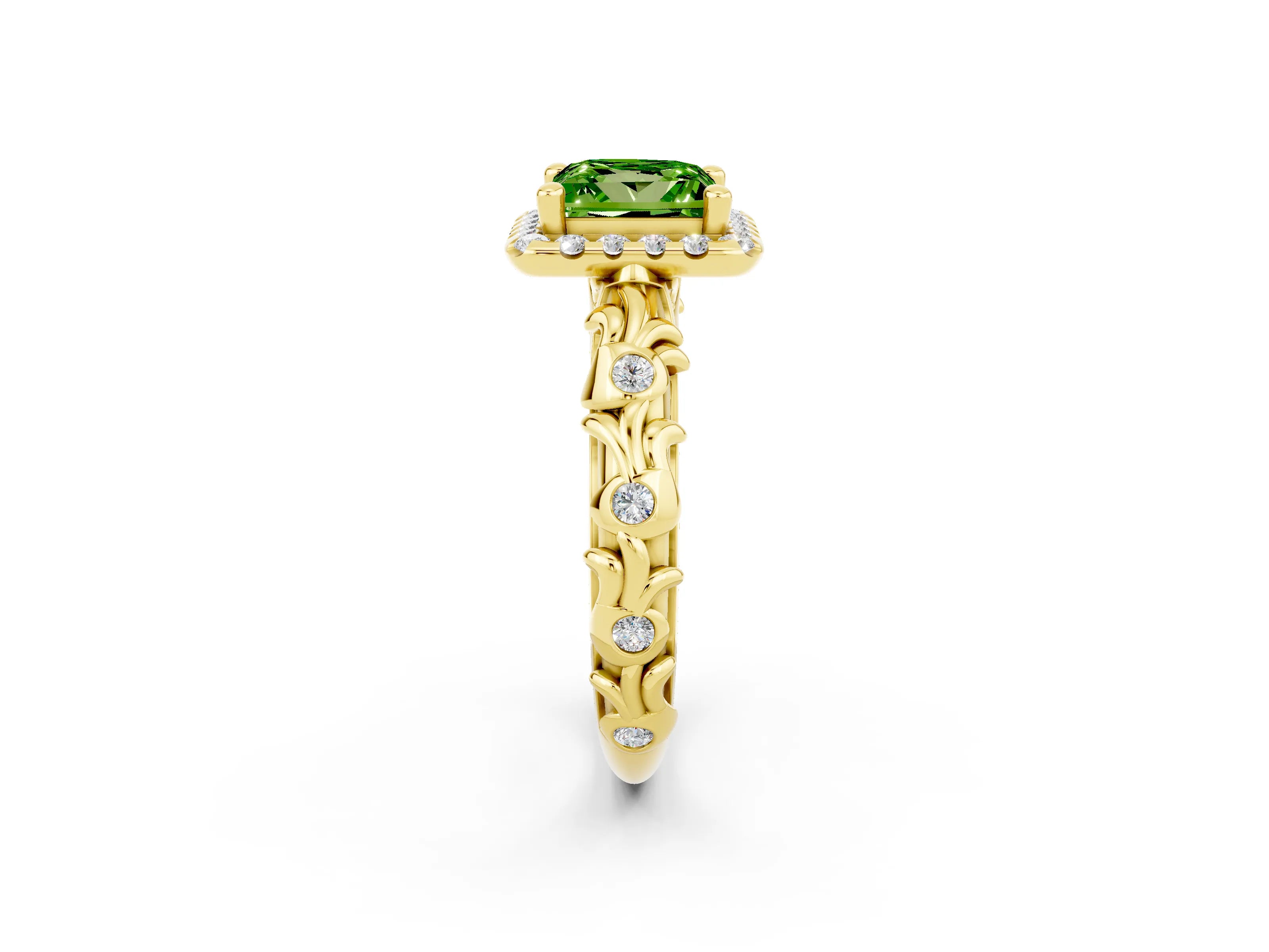 Yellow gold Princess Cut Halo Diamond Solitaire with Filigree Band and Four-Prong Setting_2
