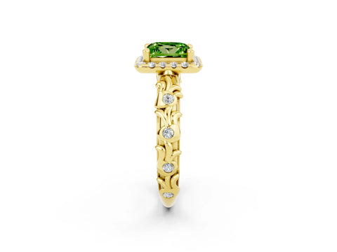 Yellow gold Princess Cut Halo Diamond Solitaire with Filigree Band and Four-Prong Setting_2
