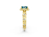 Yellow gold Princess Cut Halo Diamond Solitaire with Filigree Band and Four-Prong Setting_2