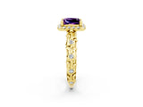 Yellow gold Princess Cut Halo Diamond Solitaire with Filigree Band and Four-Prong Setting_2