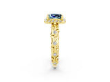 Yellow gold Princess Cut Halo Diamond Solitaire with Filigree Band and Four-Prong Setting_2