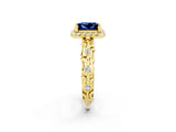 Yellow gold Princess Cut Halo Diamond Solitaire with Filigree Band and Four-Prong Setting_2