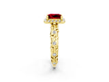 Yellow gold Princess Cut Halo Diamond Solitaire with Filigree Band and Four-Prong Setting_2