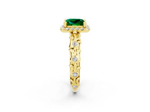 Yellow gold Princess Cut Halo Diamond Solitaire with Filigree Band and Four-Prong Setting_2