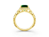 Yellow gold Princess Cut Halo Diamond Solitaire with Filigree Band and Four-Prong Setting_3