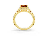 Yellow gold Princess Cut Halo Diamond Solitaire with Filigree Band and Four-Prong Setting_3