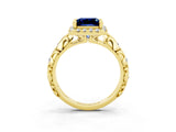 Yellow gold Princess Cut Halo Diamond Solitaire with Filigree Band and Four-Prong Setting_3