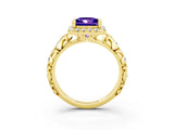 Yellow gold Princess Cut Halo Diamond Solitaire with Filigree Band and Four-Prong Setting_3