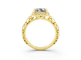 Yellow gold Princess Cut Halo Diamond Solitaire with Filigree Band and Four-Prong Setting_3