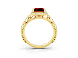 Yellow gold Princess Cut Halo Diamond Solitaire with Filigree Band and Four-Prong Setting_3