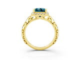 Yellow gold Princess Cut Halo Diamond Solitaire with Filigree Band and Four-Prong Setting_3