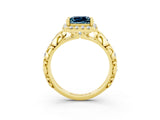 Yellow gold Princess Cut Halo Diamond Solitaire with Filigree Band and Four-Prong Setting_3