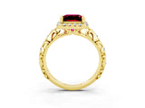 Yellow gold Princess Cut Halo Diamond Solitaire with Filigree Band and Four-Prong Setting_3