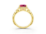 Yellow gold Princess Cut Halo Diamond Solitaire with Filigree Band and Four-Prong Setting_3