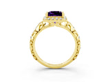 Yellow gold Princess Cut Halo Diamond Solitaire with Filigree Band and Four-Prong Setting_3