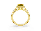 Yellow gold Princess Cut Halo Diamond Solitaire with Filigree Band and Four-Prong Setting_3