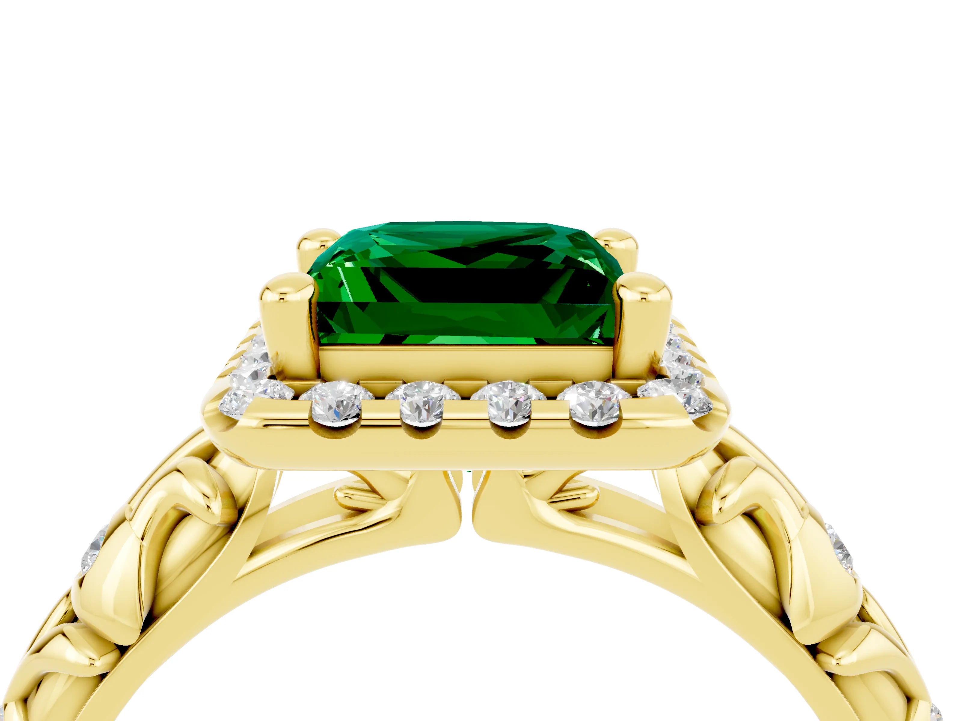 Yellow gold Princess Cut Halo Diamond Solitaire with Filigree Band and Four-Prong Setting_4