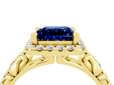 Yellow gold Princess Cut Halo Diamond Solitaire with Filigree Band and Four-Prong Setting_4