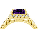 Yellow gold Princess Cut Halo Diamond Solitaire with Filigree Band and Four-Prong Setting_4