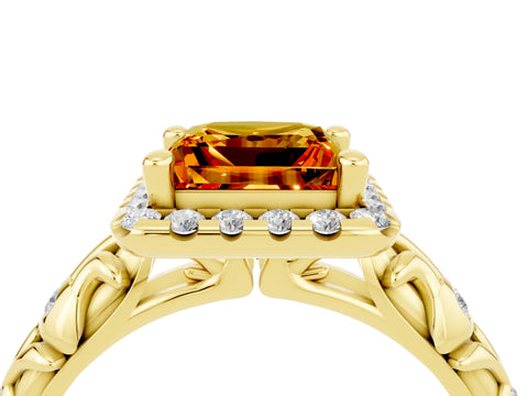 Yellow gold Princess Cut Halo Diamond Solitaire with Filigree Band and Four-Prong Setting_4