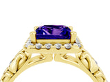 Yellow gold Princess Cut Halo Diamond Solitaire with Filigree Band and Four-Prong Setting_4