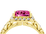 Yellow gold Princess Cut Halo Diamond Solitaire with Filigree Band and Four-Prong Setting_4