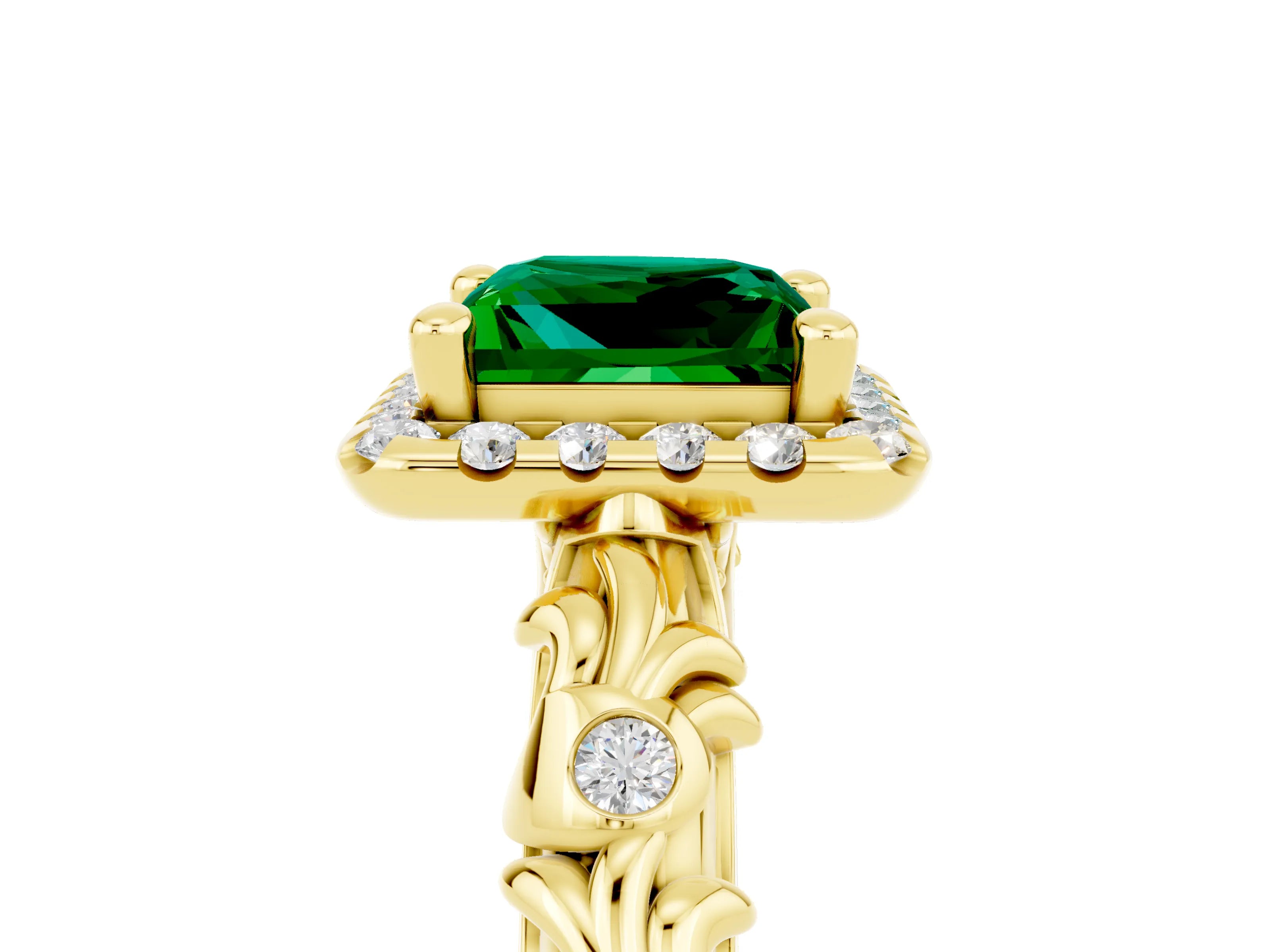 Yellow gold Princess Cut Halo Diamond Solitaire with Filigree Band and Four-Prong Setting_5