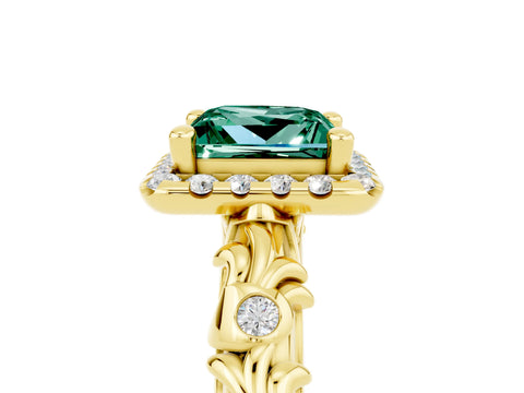 Yellow gold Princess Cut Halo Diamond Solitaire with Filigree Band and Four-Prong Setting_5