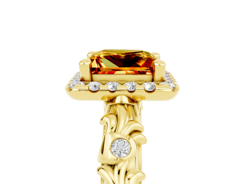 Yellow gold Princess Cut Halo Diamond Solitaire with Filigree Band and Four-Prong Setting_5