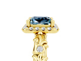 Yellow gold Princess Cut Halo Diamond Solitaire with Filigree Band and Four-Prong Setting_5