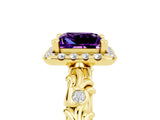 Yellow gold Princess Cut Halo Diamond Solitaire with Filigree Band and Four-Prong Setting_5