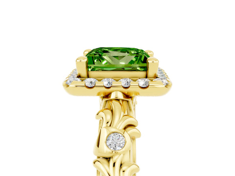 Yellow gold Princess Cut Halo Diamond Solitaire with Filigree Band and Four-Prong Setting_5