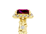 Yellow gold Princess Cut Halo Diamond Solitaire with Filigree Band and Four-Prong Setting_5