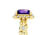 Yellow gold Princess Cut Halo Diamond Solitaire with Filigree Band and Four-Prong Setting_5