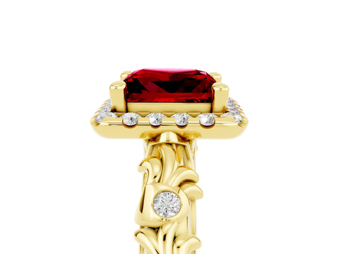 Yellow gold Princess Cut Halo Diamond Solitaire with Filigree Band and Four-Prong Setting_5