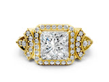 Yellow gold Princess Cut Halo Diamond Split Shank Engagement Ring with Four-Prong Setting_13