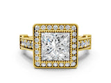 Yellow gold Princess Cut Halo Diamond Split Shank Pave Ring_13