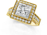 Yellow gold Princess Cut Halo Diamond Split Shank Pave Ring_14