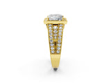 Yellow gold Princess Cut Halo Diamond Split Shank Ring with Prong Setting_5