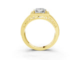 Yellow gold Princess Cut Halo Diamond Split Shank Ring with Prong Setting_6