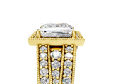 Yellow gold Princess Cut Halo Diamond Split Shank Ring with Prong Setting_8