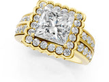 Yellow gold Princess Cut Halo Diamond Split Shank Ring with Scalloped Prong Setting_4