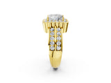 Yellow gold Princess Cut Halo Diamond Split Shank Ring with Scalloped Prong Setting_5