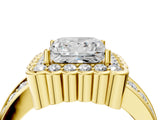 Yellow gold Princess Cut Halo Diamond Split Shank Ring with Scalloped Prong Setting_7