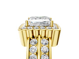 Yellow gold Princess Cut Halo Diamond Split Shank Ring with Scalloped Prong Setting_8